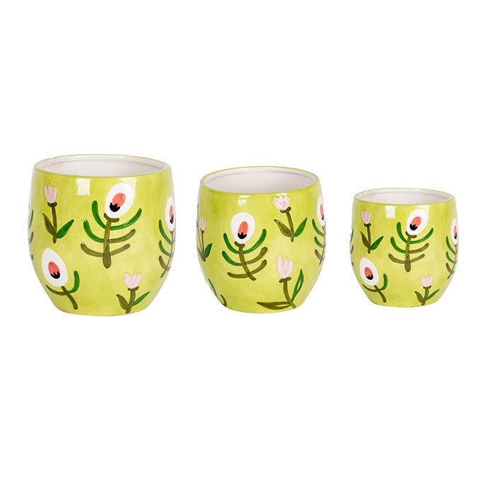 Green Pink Flower Pot Ceramic