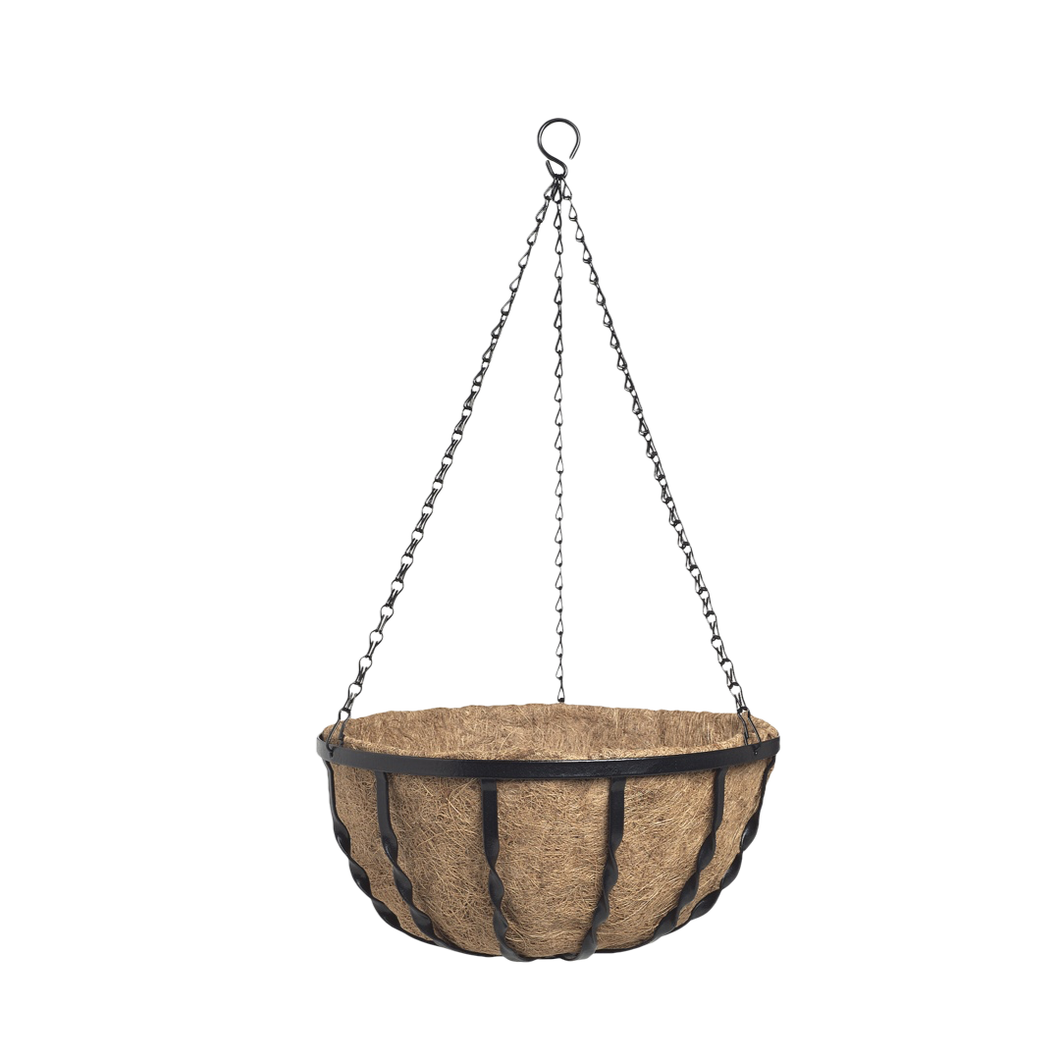 Basket Hanging Forged Metal with Liner Black