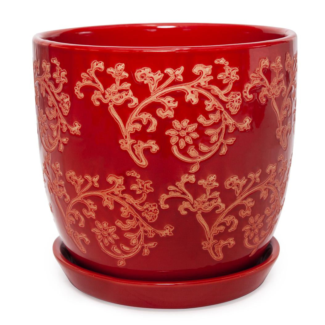 Floral Baroque Planter Red