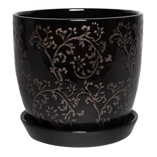 Floral Baroque Planter Black