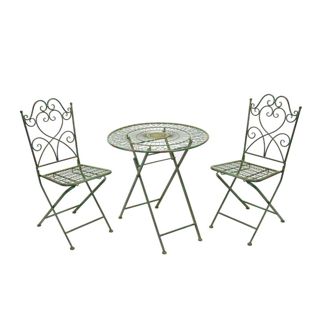 Florentine 70cm Metal Table with 2 Chairs no Arms Green