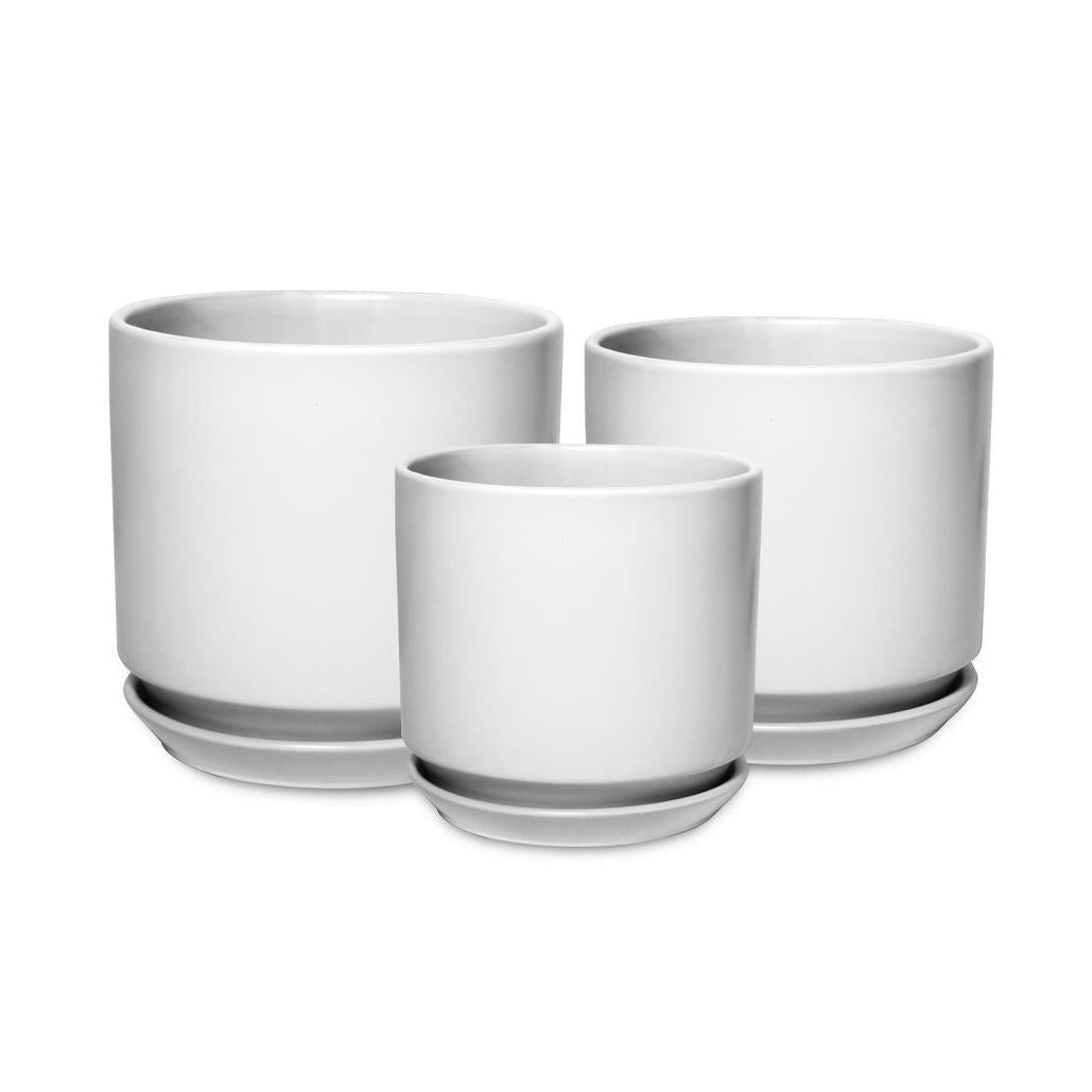 Aura Pot with saucer - White