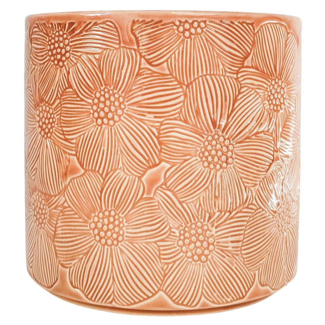 Etched Flower Planter Salmon