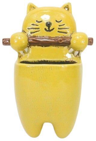 Smiling Cat Hanging Planter Yellow