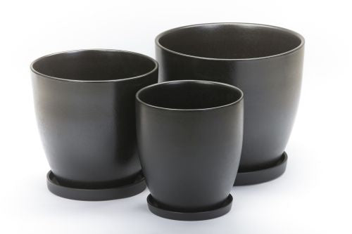 Matte Black Pot with Saucer