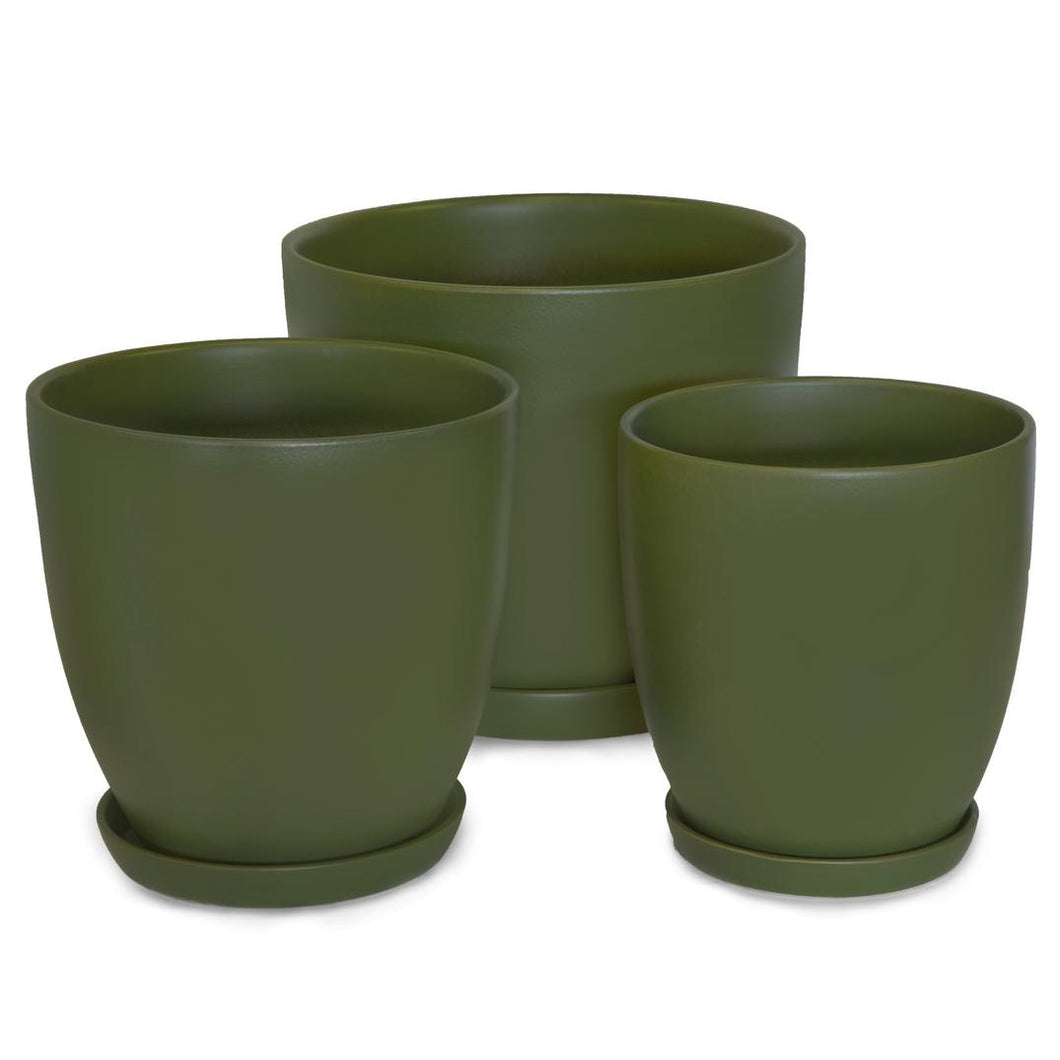 Matte Dark Green Pot with Saucer