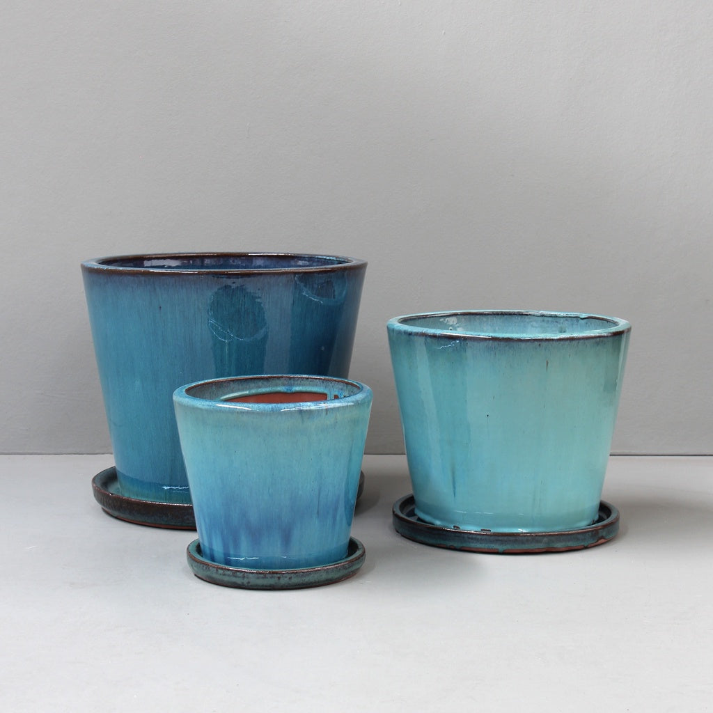 Silk Road Fireworks Green Cover Pot with saucers