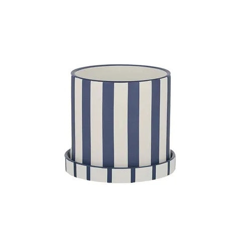 Banda Ceramic Pot with Saucer Navy/White
