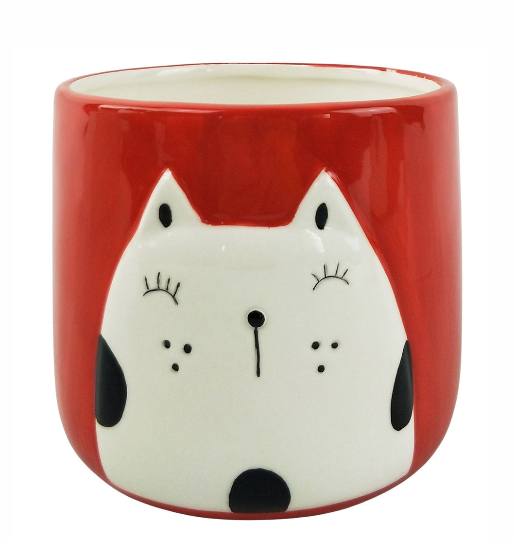 Cute Cat Planter Red