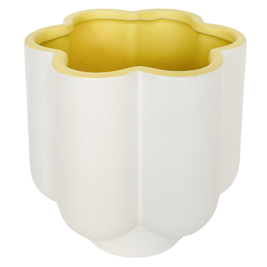 Groovy Flower Planter White & Yellow